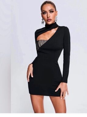 Bella Barnett Black Asymmetric Cutout Long-Sleeve Dress size S nwt